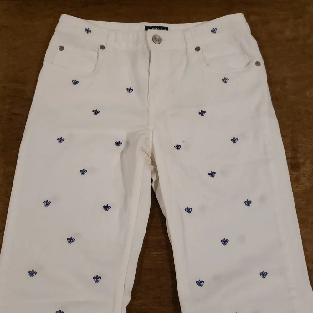 Ralph Lauren White Embroidered Cotton Pants Youth 16